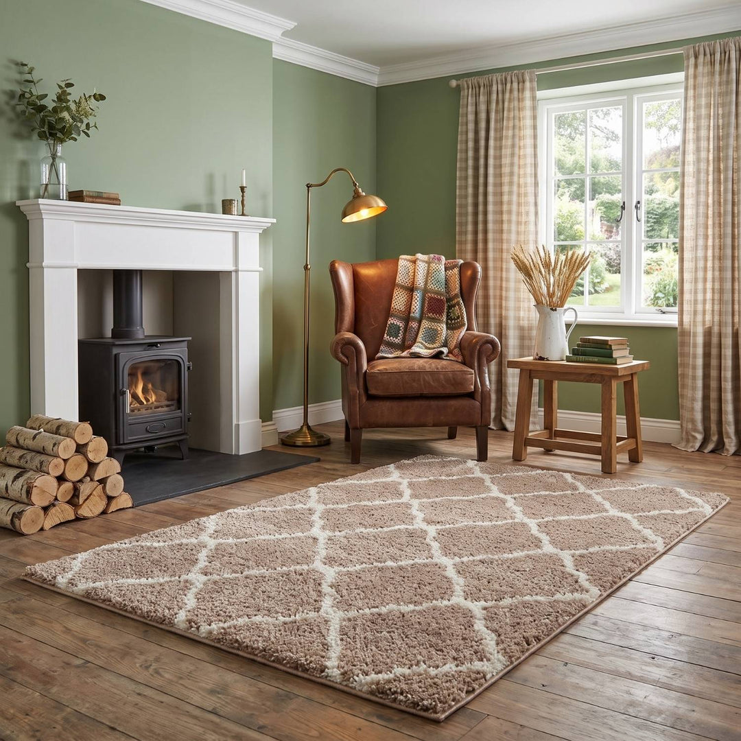 Moroccan Design Thick Shaggy Area Rugs Beige