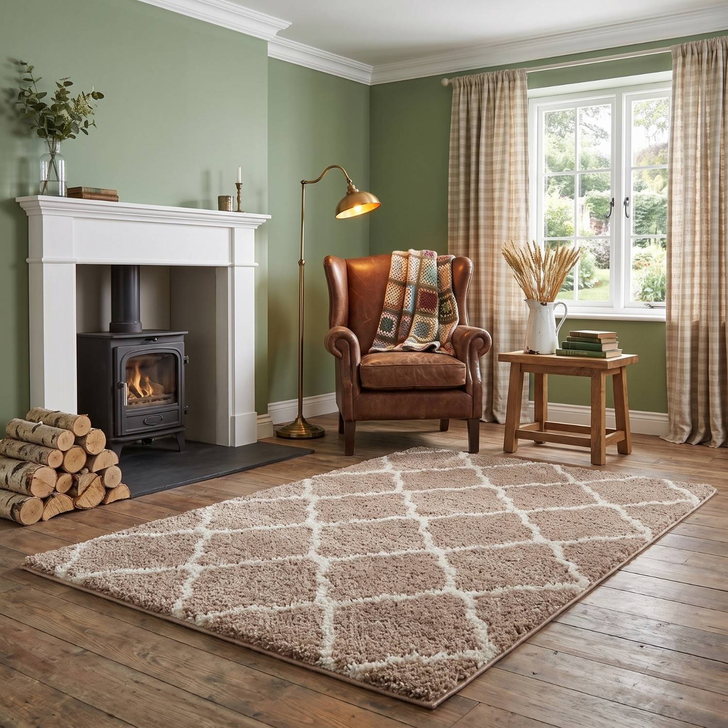 Moroccan Design Thick Shaggy Area Rugs Beige