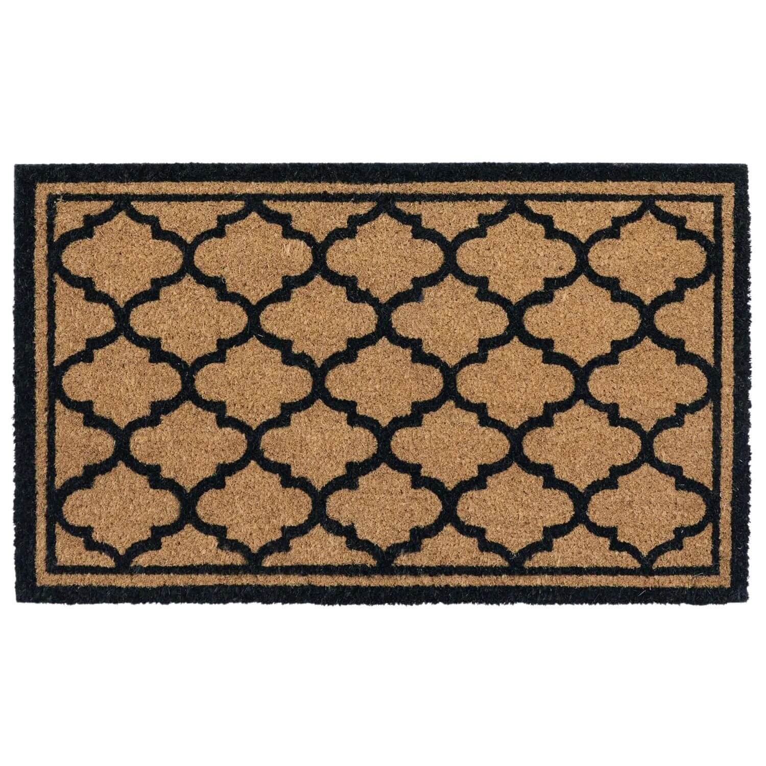 Decorative doormat with geometric pattern on a plain background