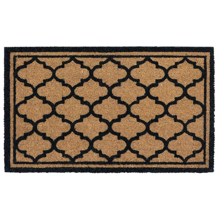 Decorative doormat with geometric pattern on a plain background