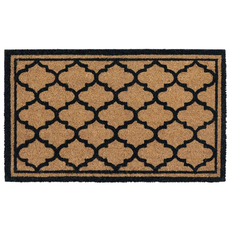 Decorative doormat with geometric pattern on a plain background