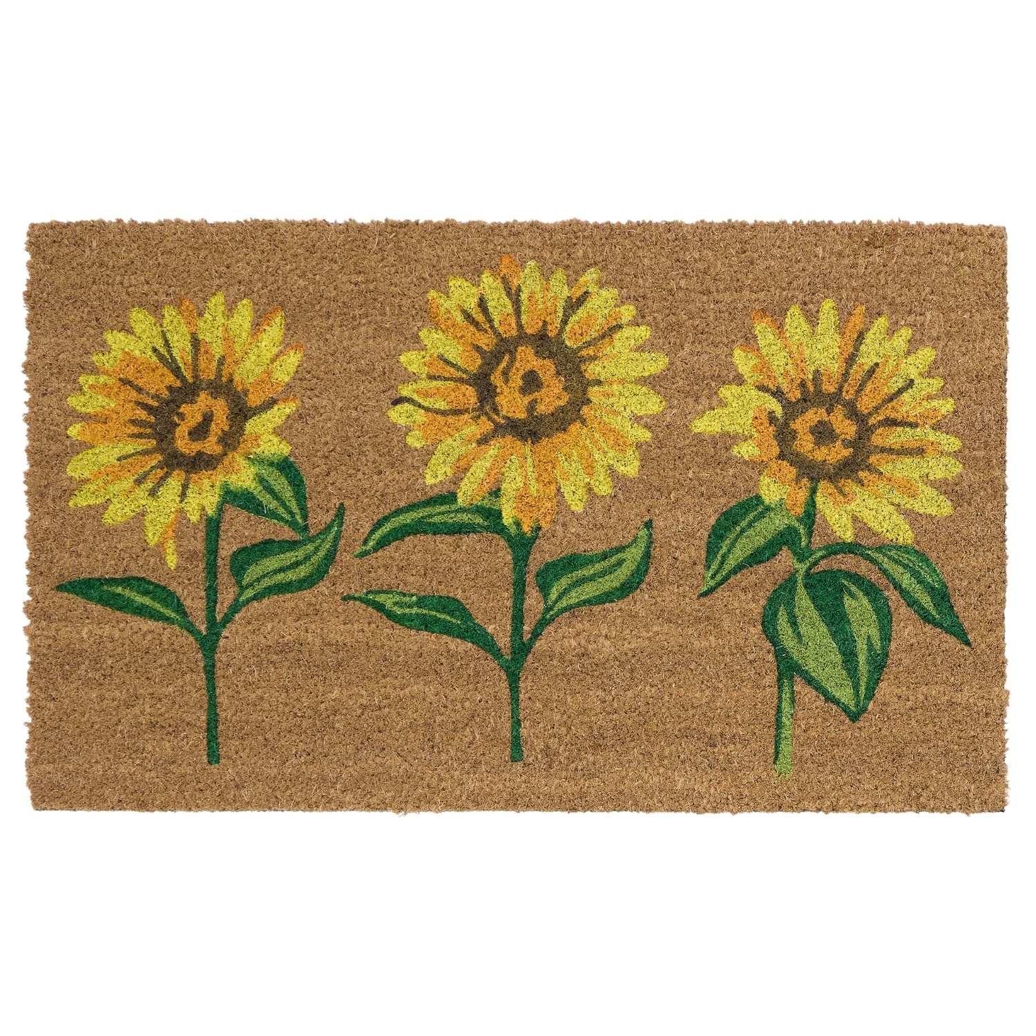 Doormat with sunflower design on a white background