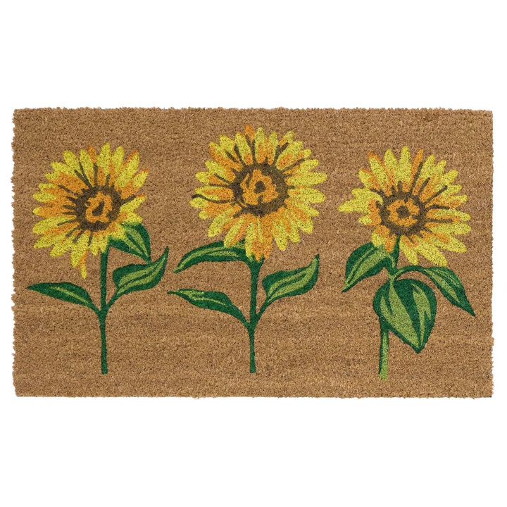Doormat with sunflower design on a white background