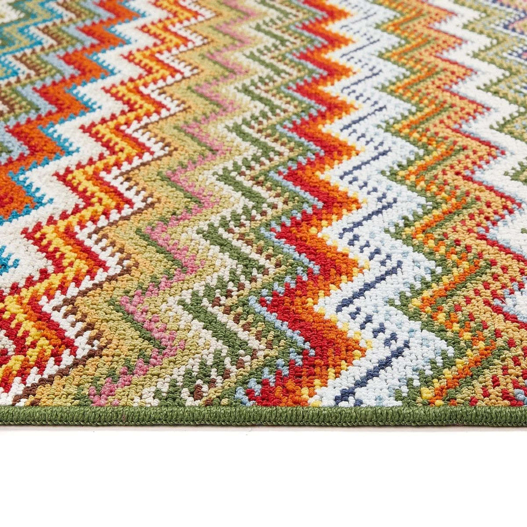 Green Multi Rug The Rugs Candy Multi Green ZigZag Mat -Stylish & Hardwearing