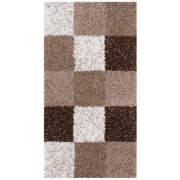 Shaggy Rug Geometric Design Brown