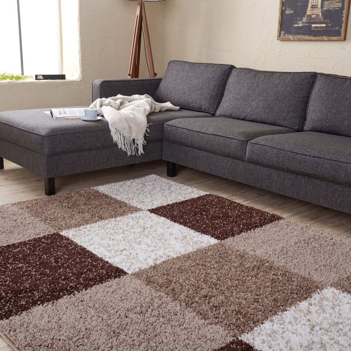 Shaggy Rug Geometric Design Brown