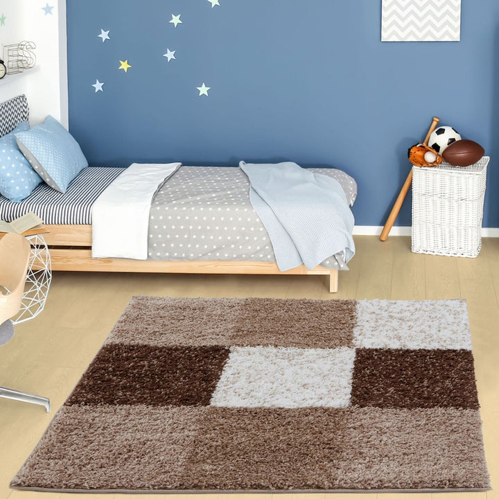Shaggy Rug Geometric Design Brown