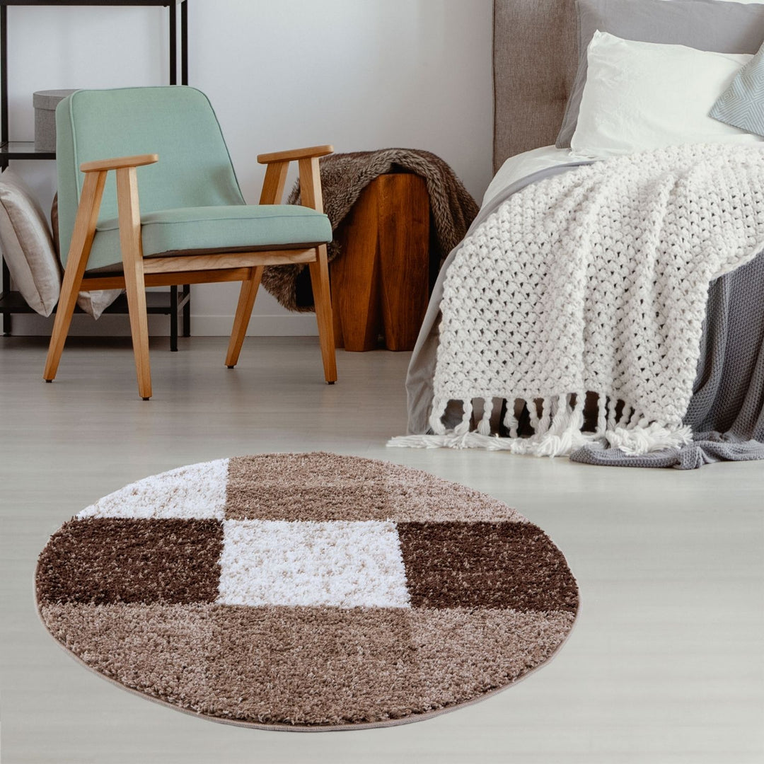 Shaggy Rug Geometric Design Brown