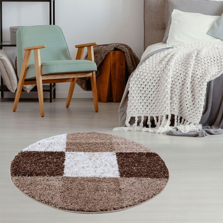 Shaggy Rug Geometric Design Brown