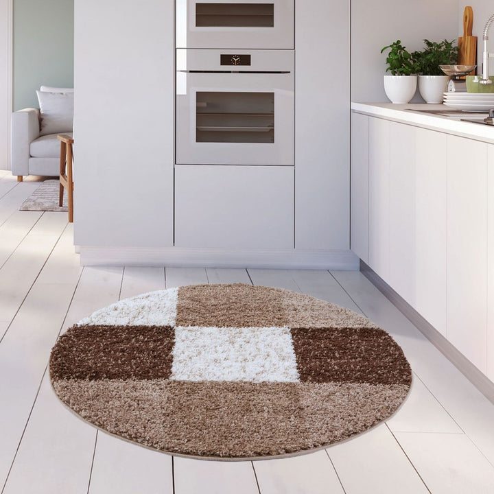 Shaggy Rug Geometric Design Brown