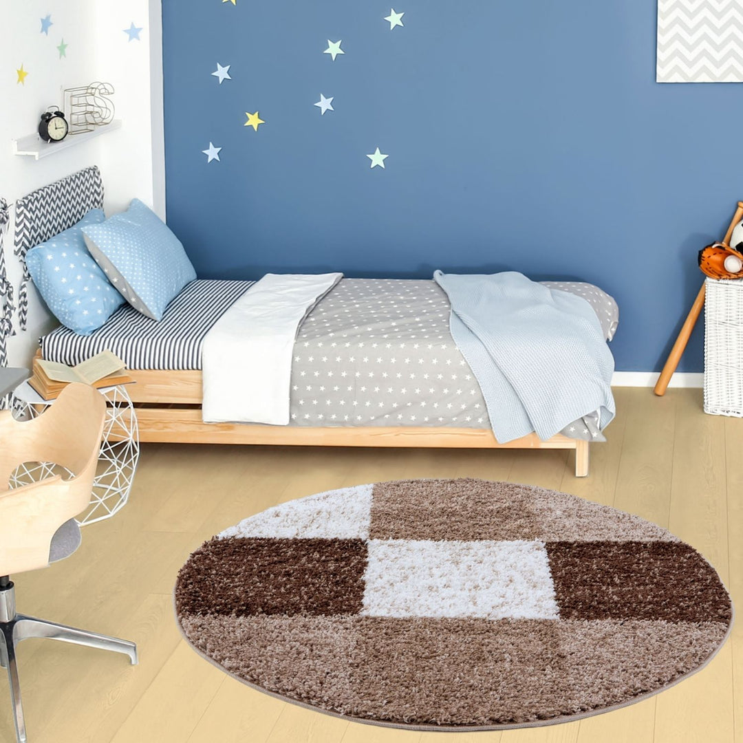 Shaggy Rug Geometric Design Brown