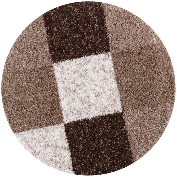 Shaggy Rug Geometric Design Brown
