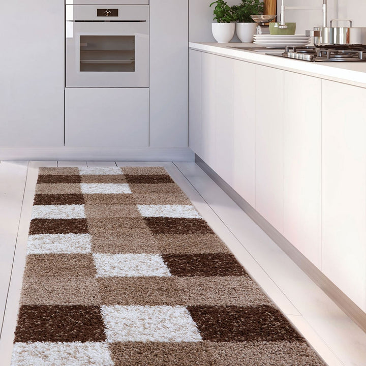 Shaggy Rug Geometric Design Brown