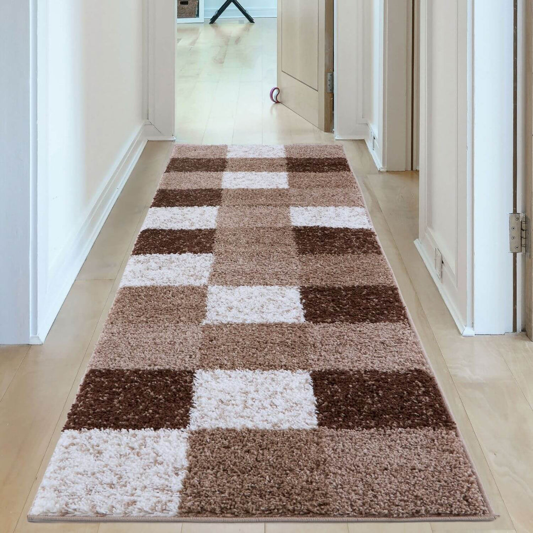 Shaggy Rug Geometric Design Brown