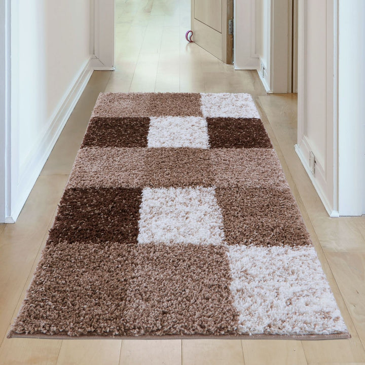 Shaggy Rug Geometric Design Brown
