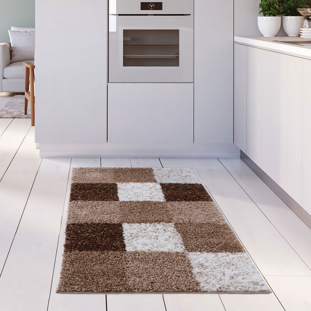 Shaggy Rug Geometric Design Brown