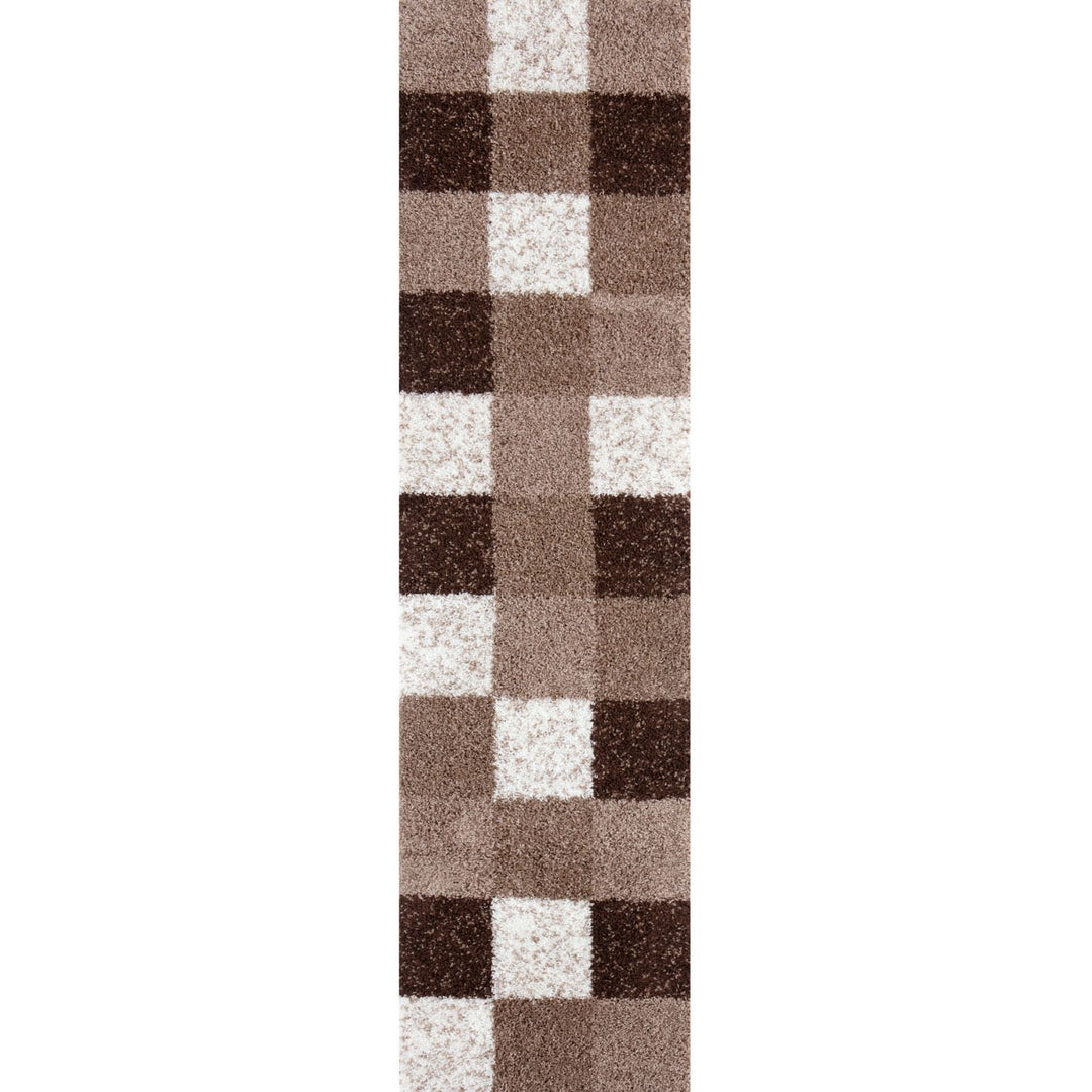 Shaggy Rug Geometric Design Brown