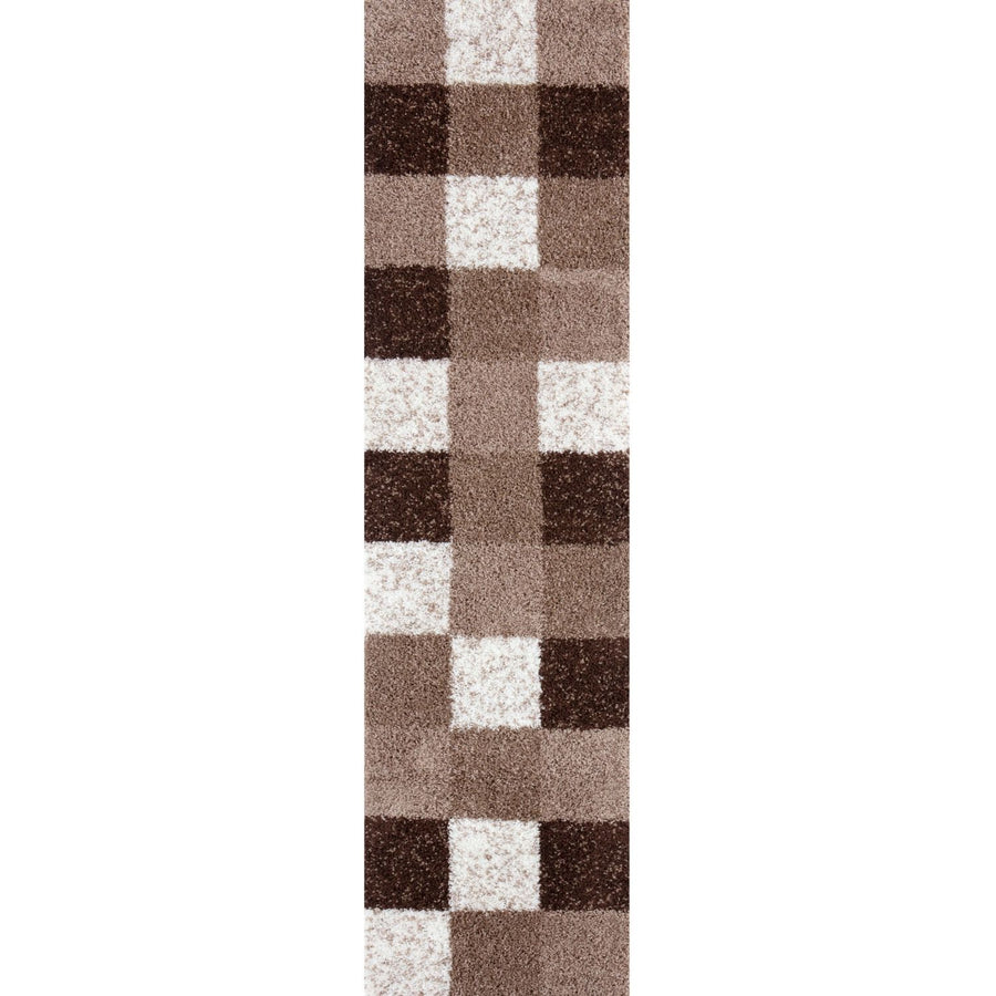 Shaggy Rug Geometric Design Brown