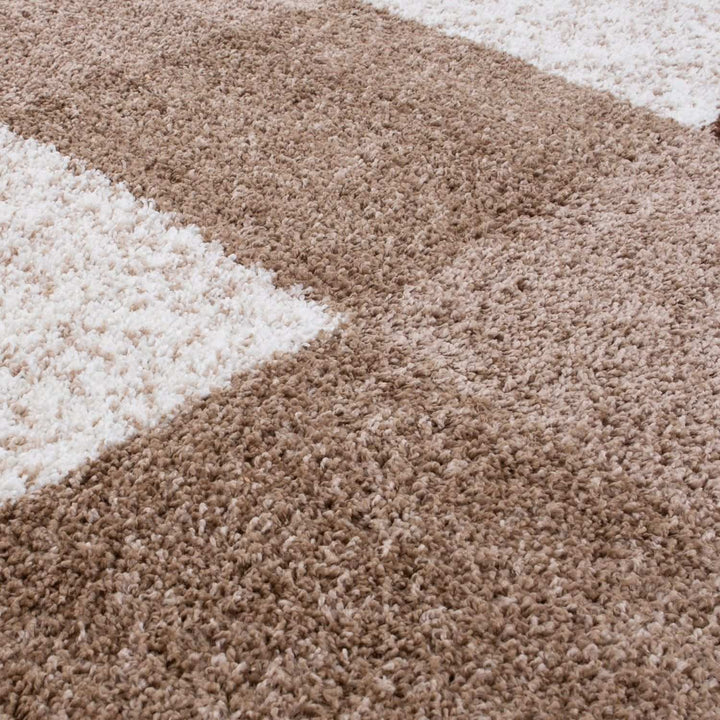 Shaggy Rug Geometric Design Brown