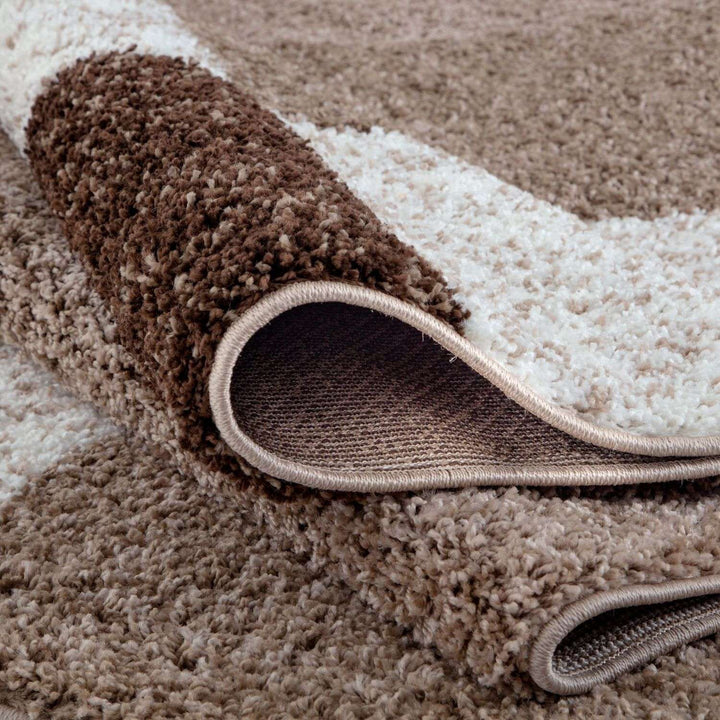 Shaggy Rug Geometric Design Brown
