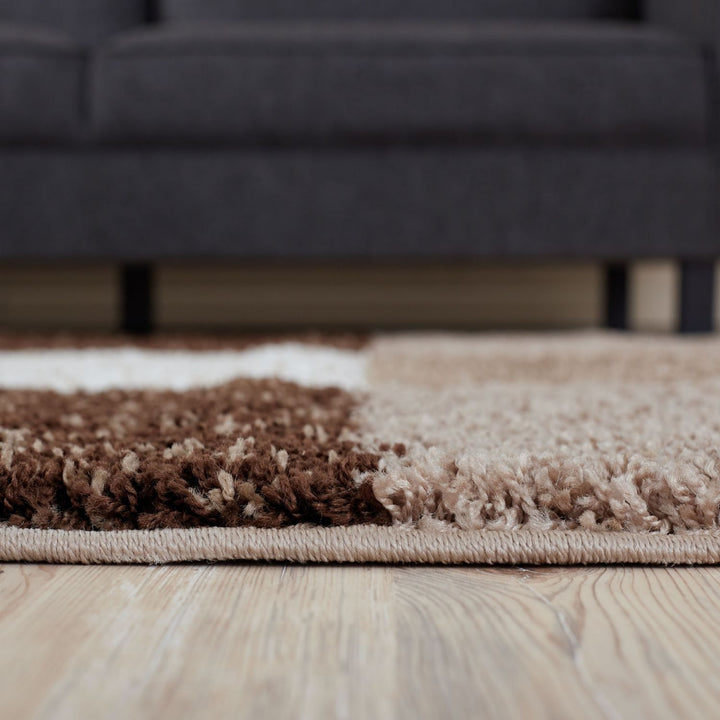 Shaggy Rug Geometric Design Brown
