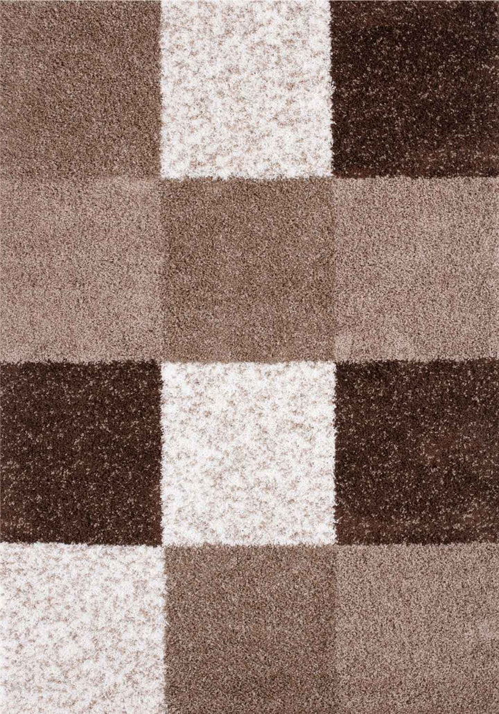 Shaggy Rug Geometric Design Brown