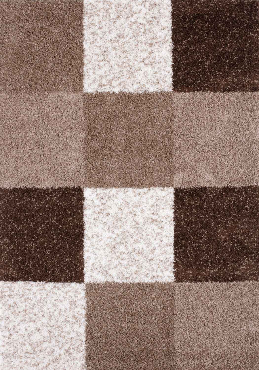 Shaggy Rug Geometric Design Brown
