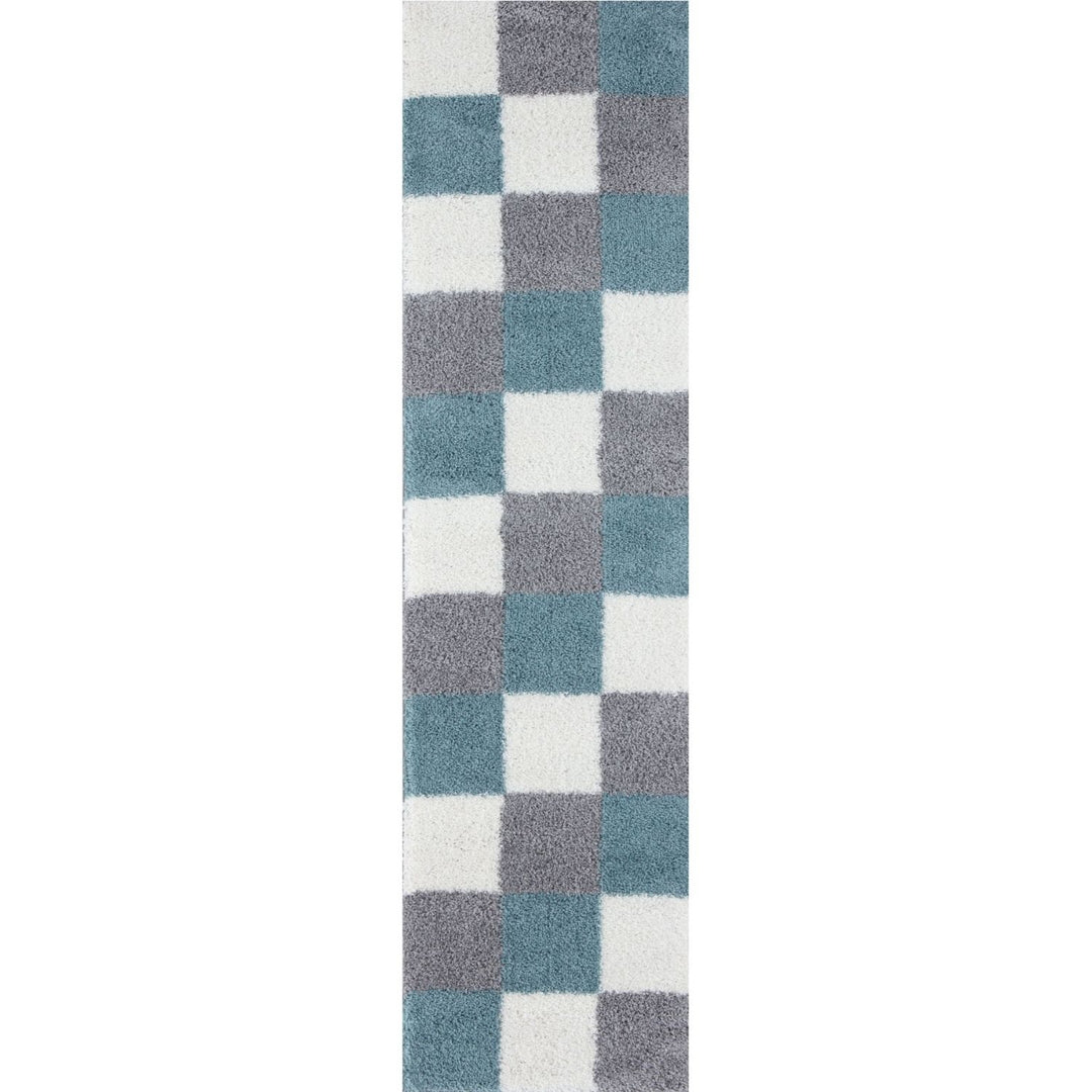 Geometric Design Thick Shaggy Area Rugs Duck Egg Blue