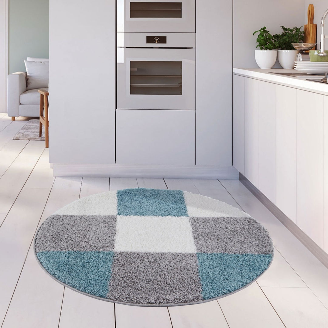 Geometric Design Thick Shaggy Area Rugs Duck Egg Blue