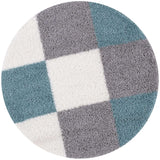 Geometric Design Thick Shaggy Area Rugs Duck Egg Blue