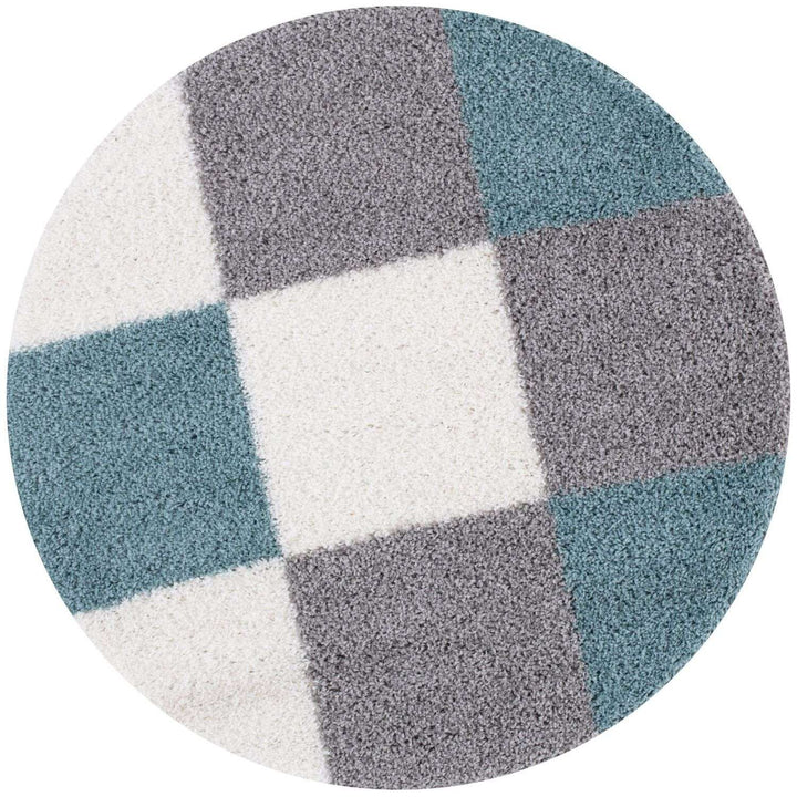 Geometric Design Thick Shaggy Area Rugs Duck Egg Blue