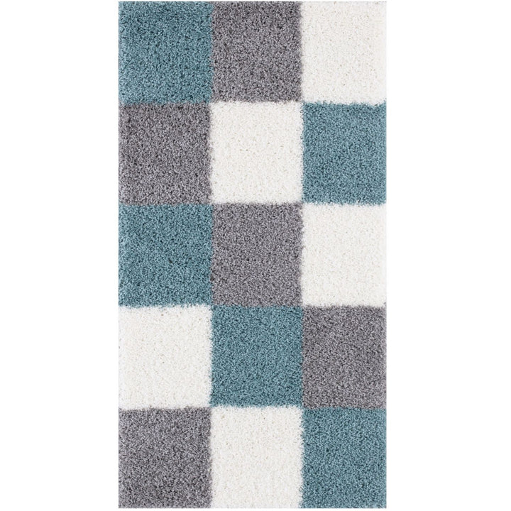 Geometric Design Thick Shaggy Area Rugs Duck Egg Blue