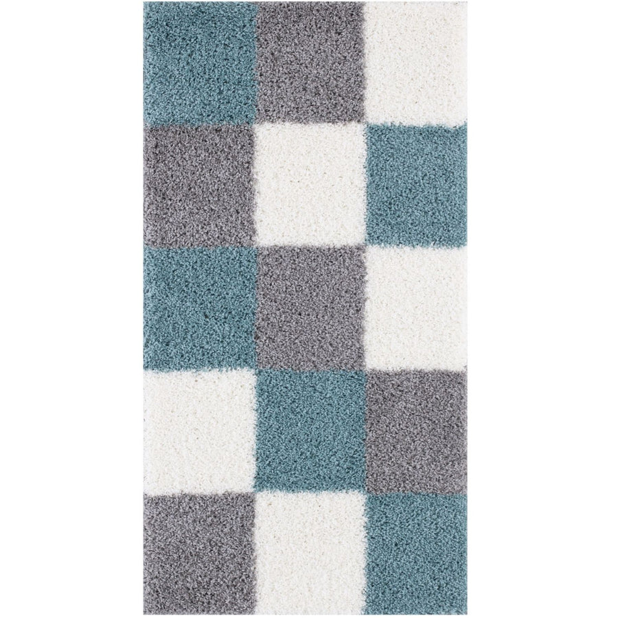 Geometric Design Thick Shaggy Area Rugs Duck Egg Blue