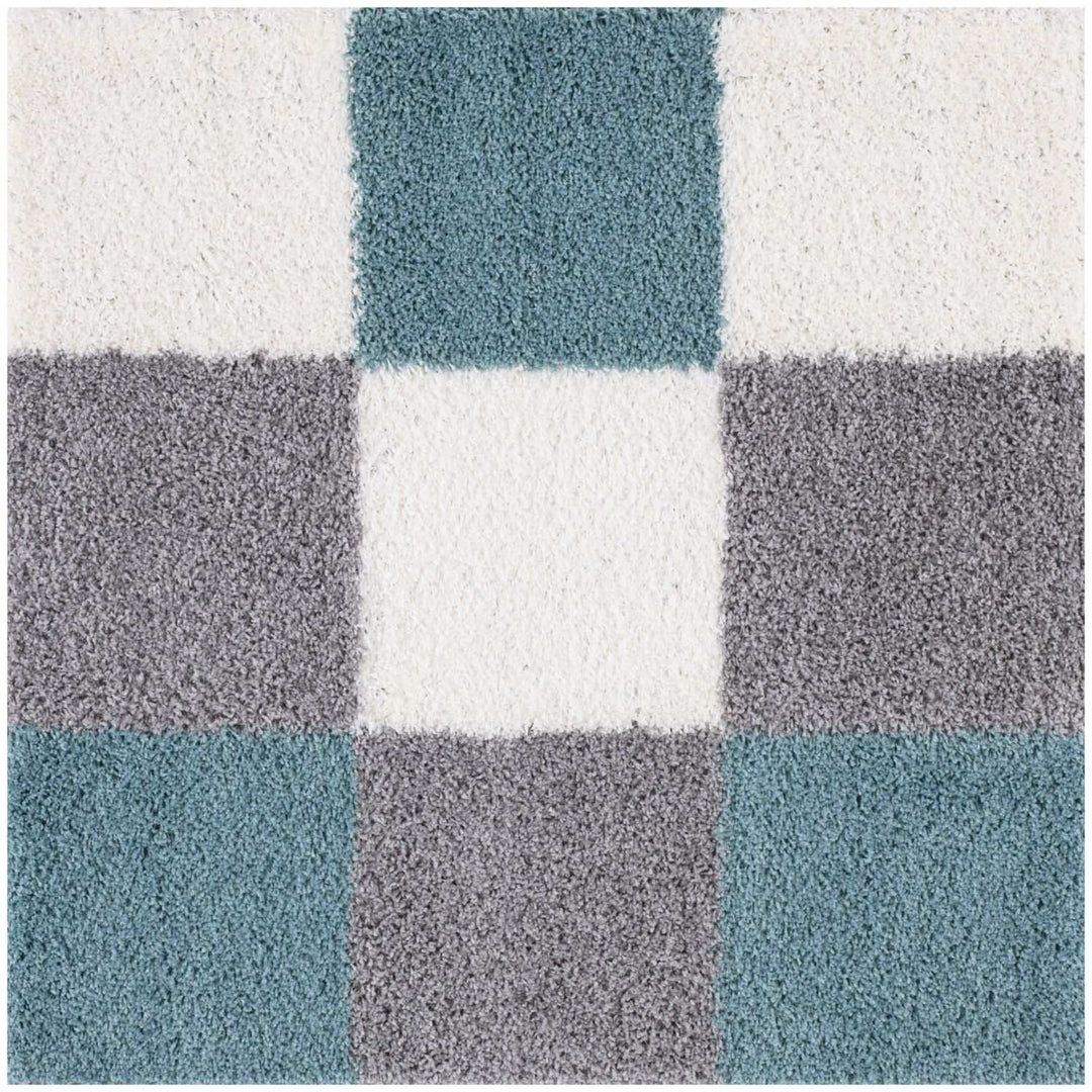 Geometric Design Thick Shaggy Area Rugs Duck Egg Blue