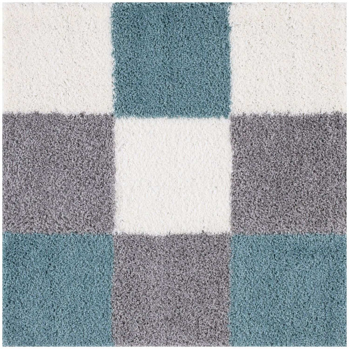 Geometric Design Thick Shaggy Area Rugs Duck Egg Blue