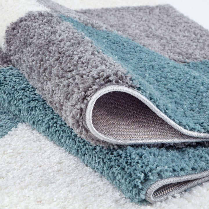 Geometric Design Thick Shaggy Area Rugs Duck Egg Blue
