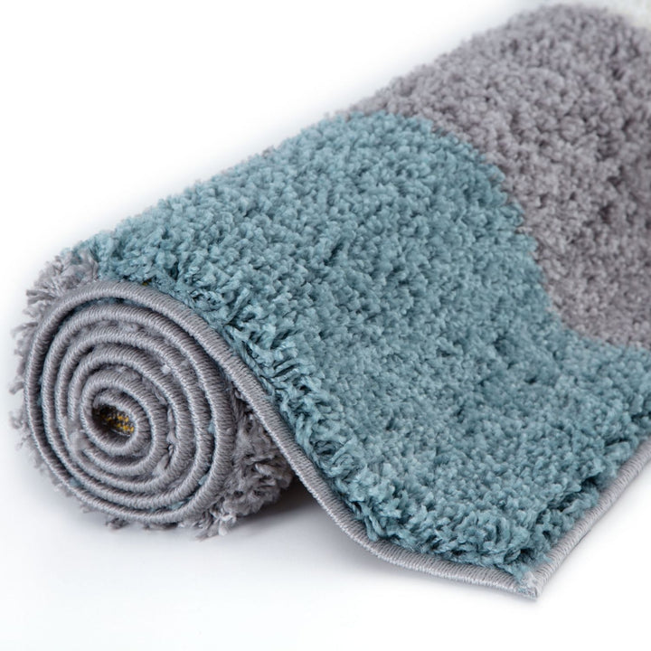 Geometric Design Thick Shaggy Area Rugs Duck Egg Blue