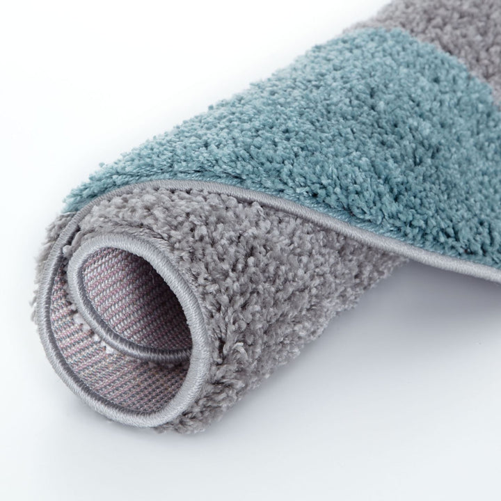 Geometric Design Thick Shaggy Area Rugs Duck Egg Blue
