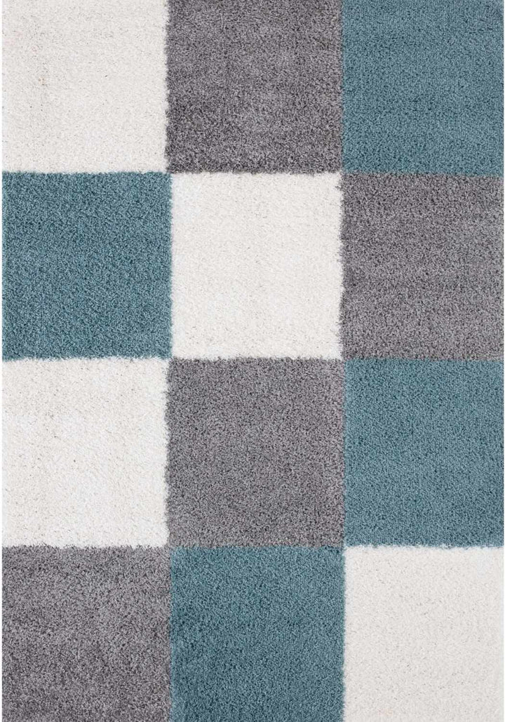 Geometric Design Thick Shaggy Area Rugs Duck Egg Blue