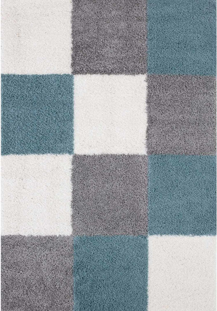 Geometric Design Thick Shaggy Area Rugs Duck Egg Blue
