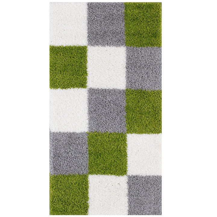 Geometric Design Thick Shaggy Area Rugs Green