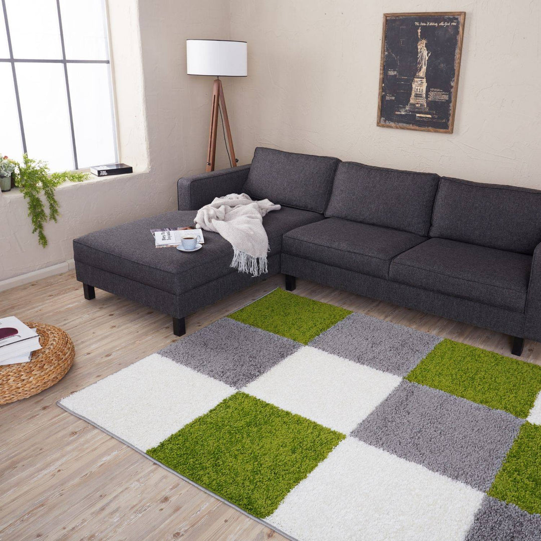 Geometric Design Thick Shaggy Area Rugs Green
