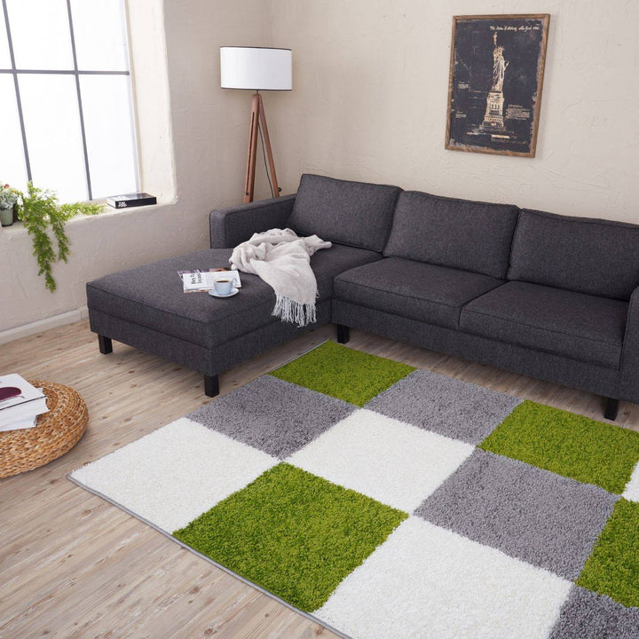 Geometric Design Thick Shaggy Area Rugs Green