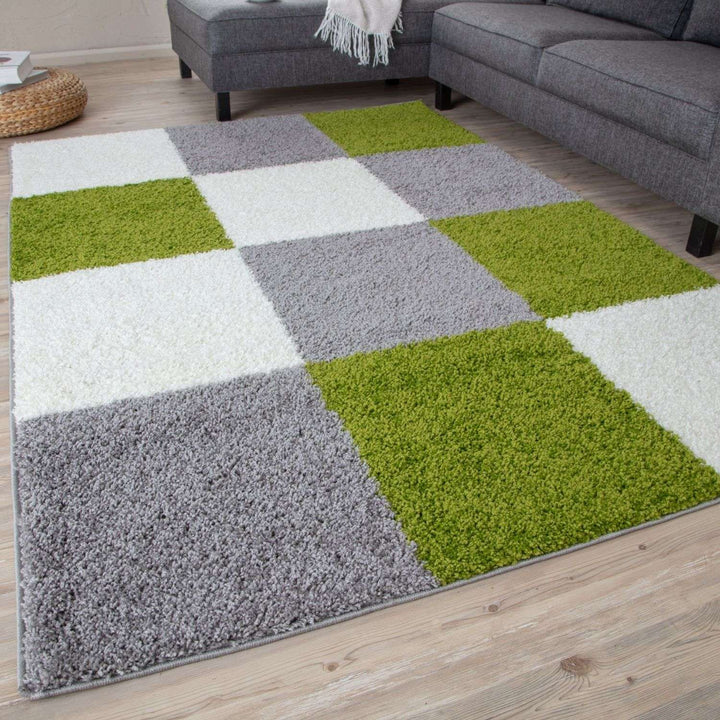 Geometric Design Thick Shaggy Area Rugs Green