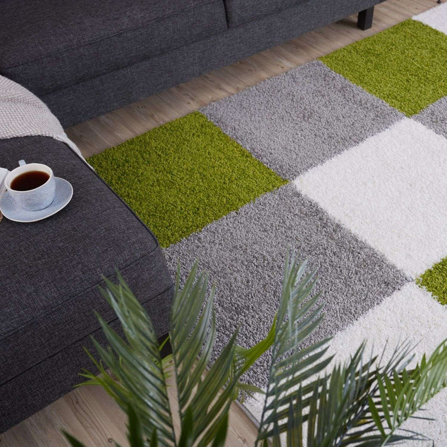 Geometric Design Thick Shaggy Area Rugs Green | The Rugs