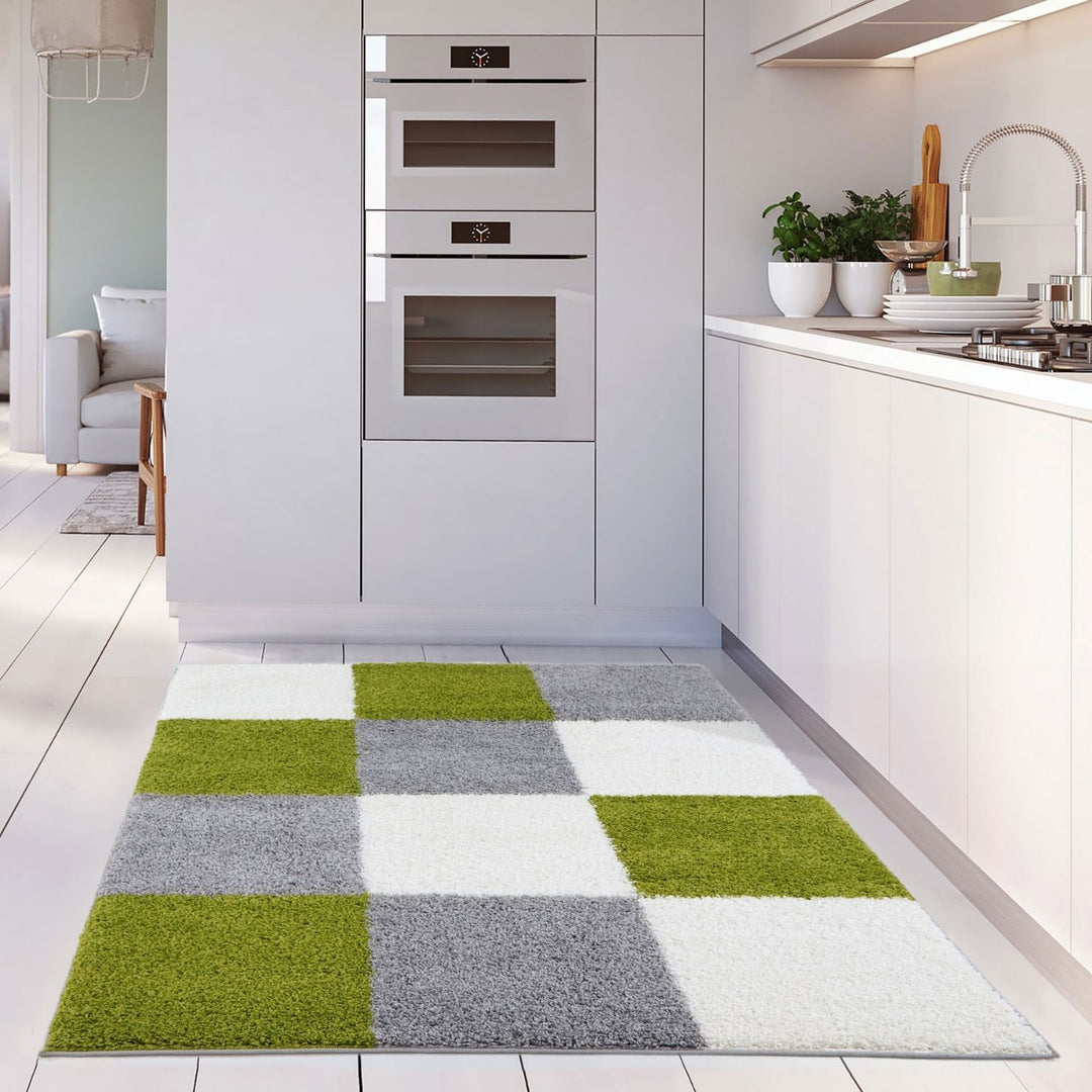 Geometric Design Thick Shaggy Area Rugs Green