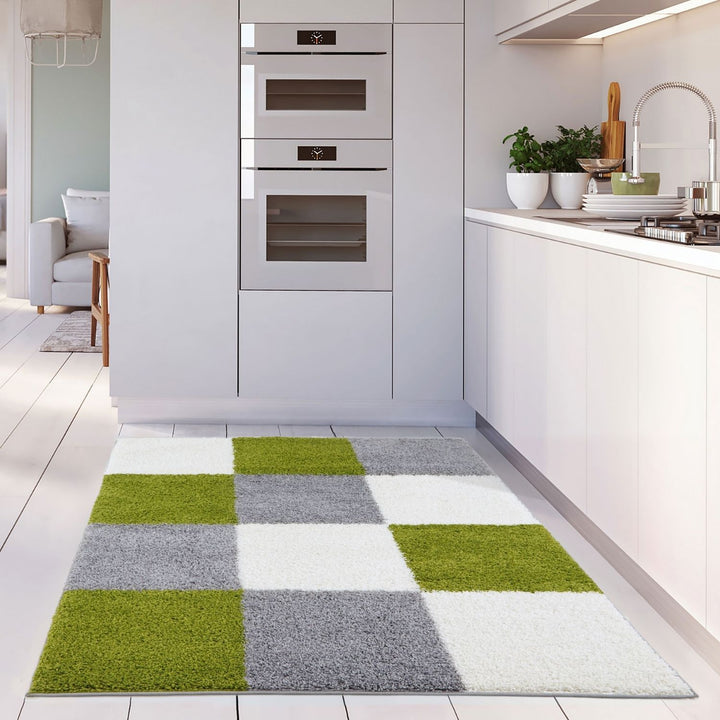 Geometric Design Thick Shaggy Area Rugs Green