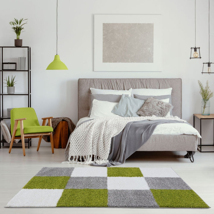 Geometric Design Thick Shaggy Area Rugs Green