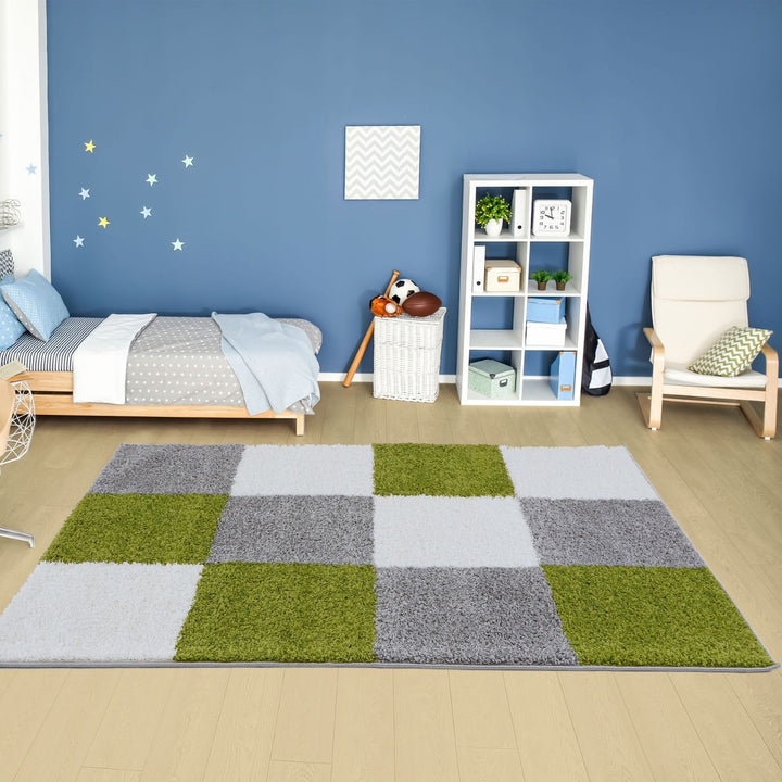 Geometric Design Thick Shaggy Area Rugs Green