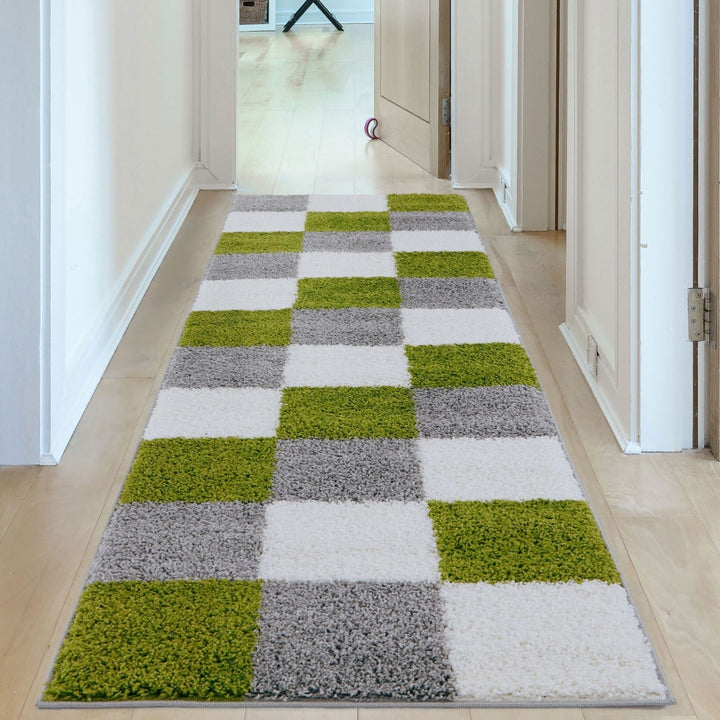 Geometric Design Thick Shaggy Area Rugs Green